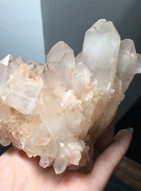 天然白水晶簇标本摆件原矿原石黄皮粉皮原生态簇标本摆件
