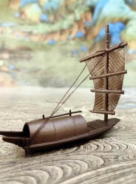 禅意枯山水摆件 古代乌篷船小帆船 小舟 竹筏桌面微景观 沙盘装饰