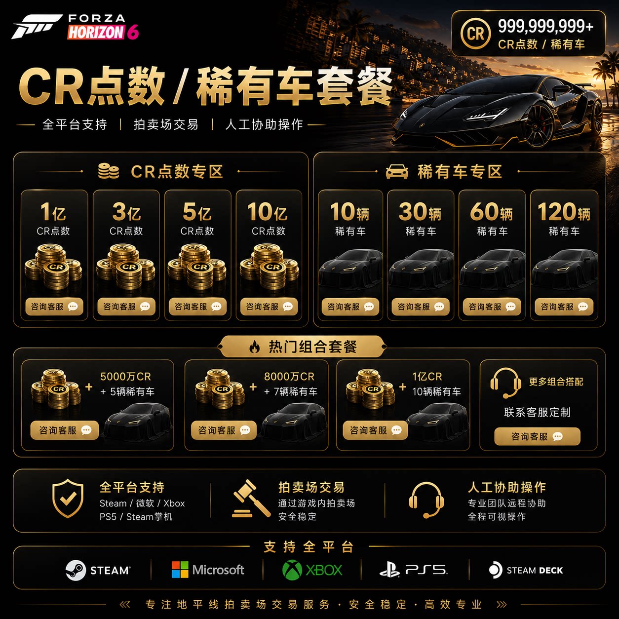极限竞速地平线6CR点数稀有车刷钱金币全车存档超级抽奖技能点