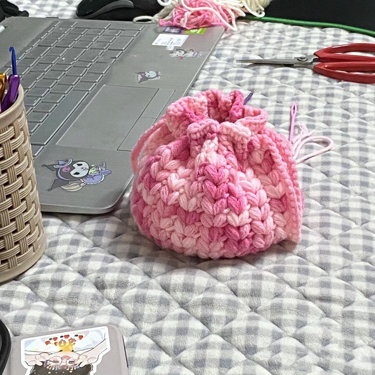 大包子束口包麦穗零钱袋耳机包手工diy材料包毛线编织钩针成品,淘宝优惠券,粉丝福利购,淘宝优惠卷