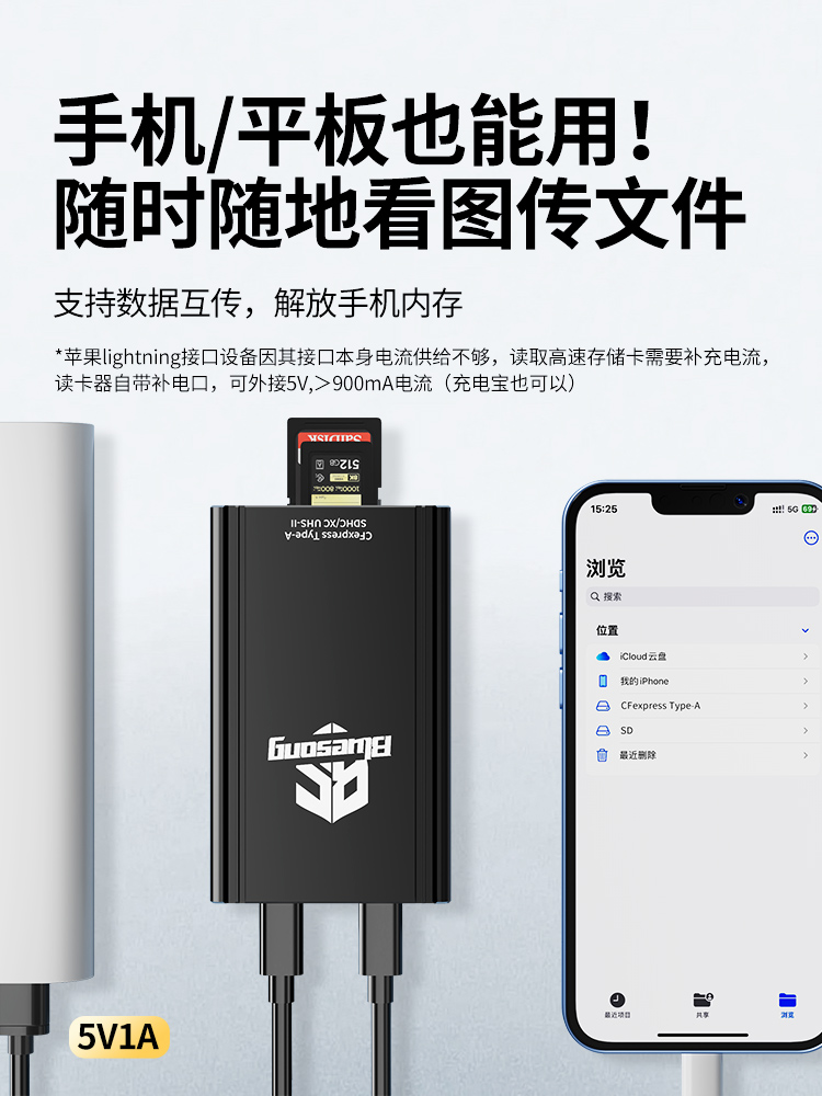 bluesong cfa读卡器CFexpress type a读卡器高速索尼sony相机a卡读卡器sd4.0 UHS-II读卡器适用于苹果安卓-图3