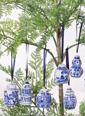 中式手绘 青花吊坠陶瓷将军罐圣诞树装饰陶瓷装饰挂件花瓶小物件