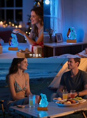 鲸鱼海龟潜水员海洋微景观树脂灯不规则工艺品家居摆件纪念品礼物