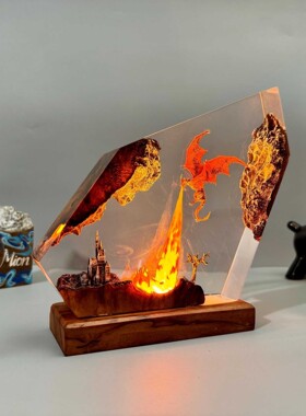 跨境爆款树脂灯Lamp Resin Epoxy手工制作喷火龙树脂灯万圣节礼物