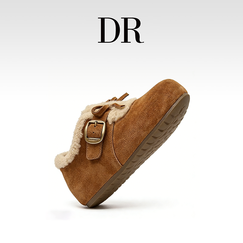 DR官方正品2025年冬季加绒软底勃肯鞋女士纯色平底保暖毛绒毛毛鞋,淘宝优惠券,粉丝福利购,淘宝优惠卷