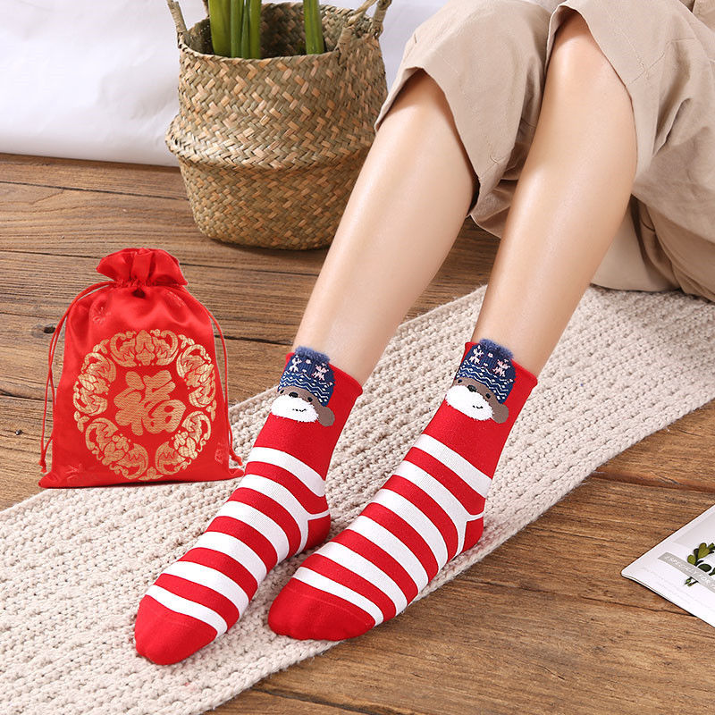 舒适休闲秋冬款红色卡通女棉袜子 希贝莎短袜/打底袜/丝袜/美腿袜