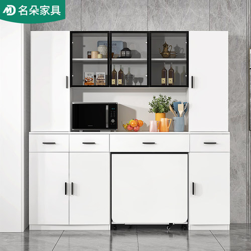 现代简约北欧餐边柜折叠餐桌一体靠墙家用高柜小户型饭厅柜子5G25 - 图0