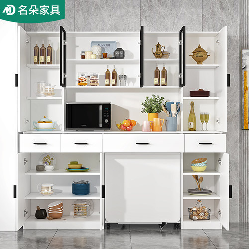 现代简约北欧餐边柜折叠餐桌一体靠墙家用高柜小户型饭厅柜子5G25 - 图1