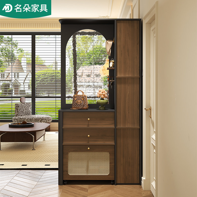 实木中古风入户门厅柜玄关柜客厅洞洞板屏风隔断一体柜可定制5W59,淘宝优惠券,粉丝福利购,淘宝优惠卷