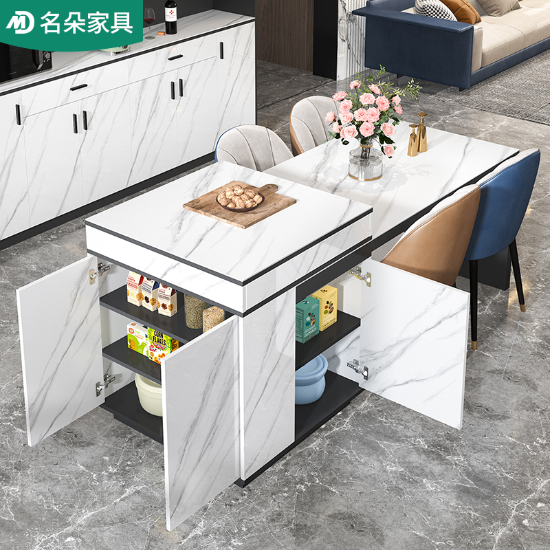 岩板岛台餐桌一体厨房伸缩现代简约家用岛台柜中岛台茶桌吧台5E3 - 图2