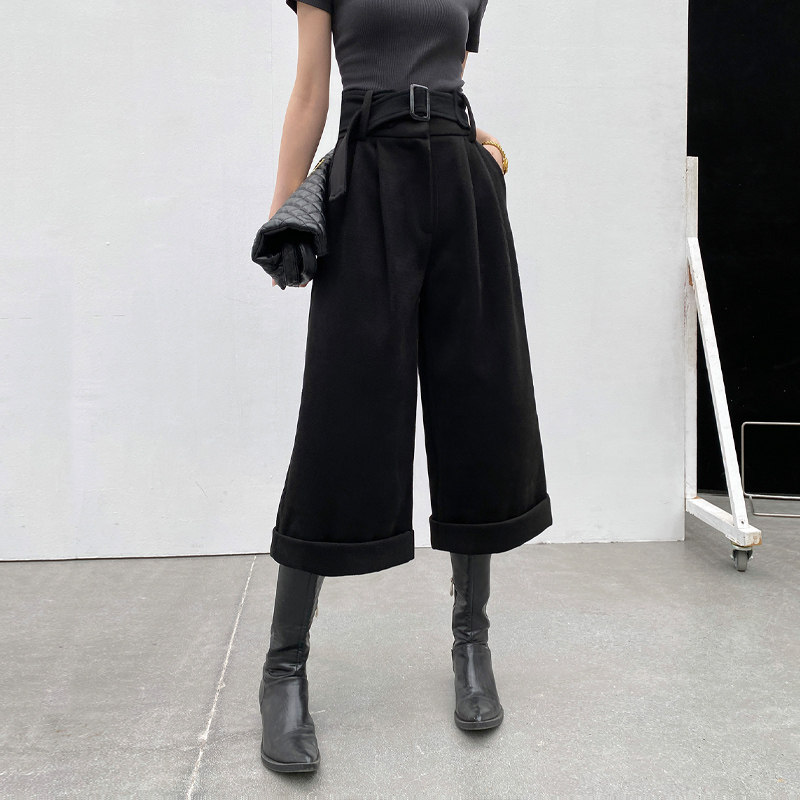 秋冬新款2022休闲高腰子毛呢阔腿裤 裙踪魅影休闲裤