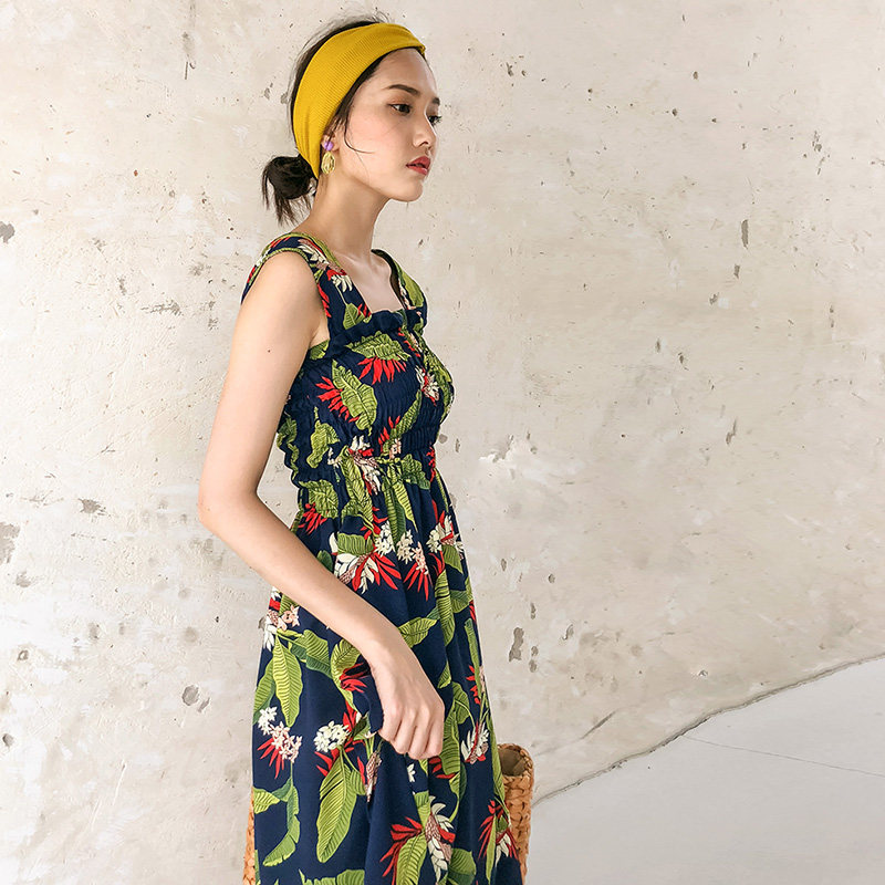 法式复古新款女印花收腰显瘦a字裙 裙踪魅影连衣裙