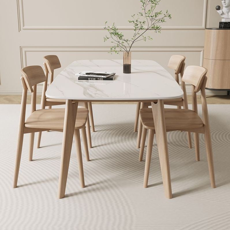 北欧实木岩板餐桌椅组合现代简约小户型餐桌家用长方形吃饭桌子 - 图2