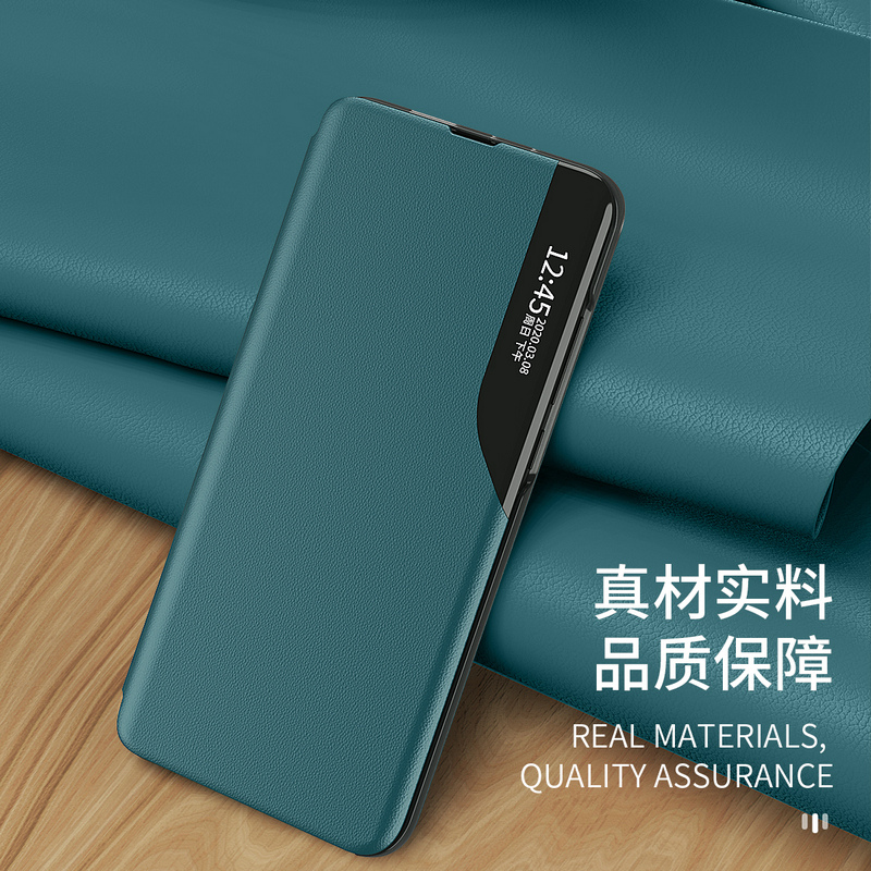 oppo reno2手机壳智能休眠2Z翻盖式新品A9 2020奢华素皮男女2F皮质双面防摔保护套耐脏硬壳侧窗时尚支架外壳-图2