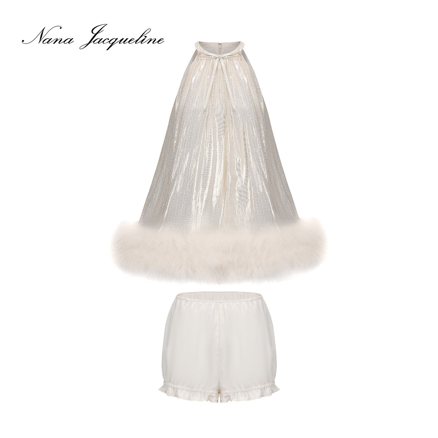 NanaJacqueline冬季新款金银纱蝴蝶结毛毛连衣裙女宽松型新年战袍,淘宝优惠券,粉丝福利购,淘宝优惠卷