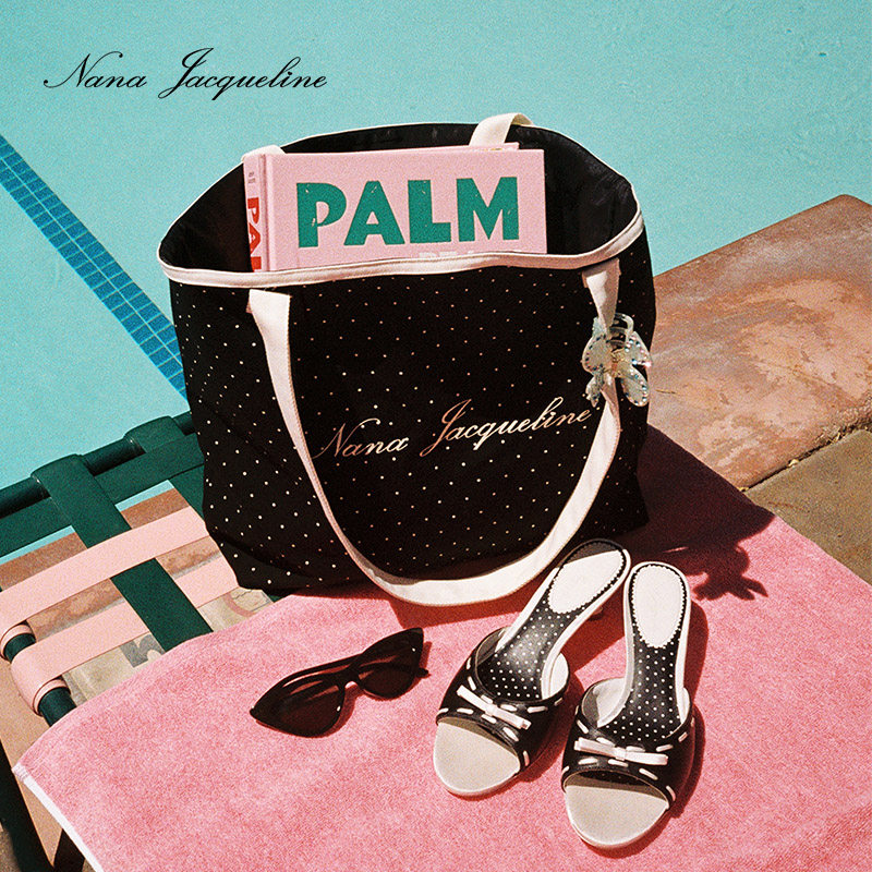 [甄选6折]NanaJacqueline单肩手提包女大容量百搭波点印花沙滩包,淘宝优惠券,粉丝福利购,淘宝优惠卷