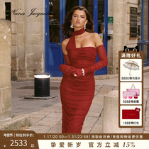 (Ye Shuhua Tongan) NanaJacqueline floating with one-piece dress hanging neck sexy elastic bag hip dress gown