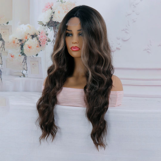 2024 hot selling front lace wig for women with long hair, medium parting, long curly hair, big waves, full head cover, Front lace wig