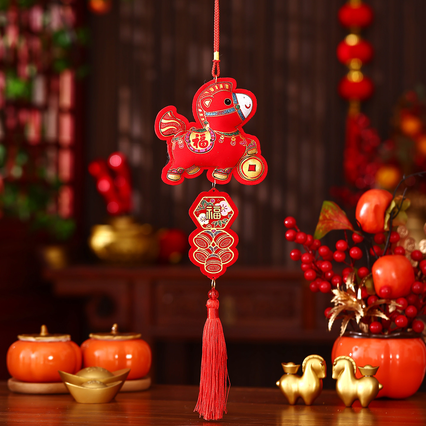 马年生肖挂件2026新年装饰过年春节铃铛风铃毛绒吉祥物挂饰室内,淘宝优惠券,粉丝福利购,淘宝优惠卷