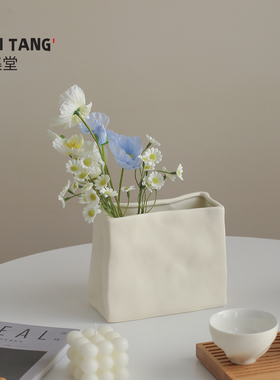 宜集堂INS奶油风陶瓷桌面花瓶
