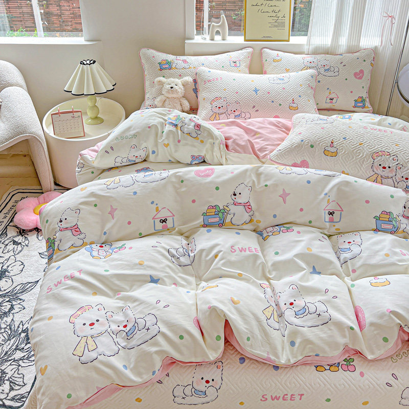 2025新款双面全棉床盖三件套防滑纯棉儿童榻榻米床单单件四季通用