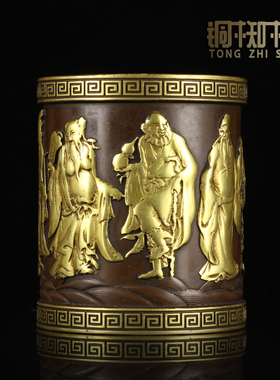 鎏金八仙过海笔筒教师节工艺品