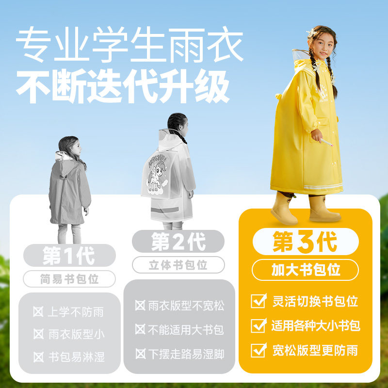 儿童雨衣男童女孩全身防水幼儿园小学生上学专用带书包位新款雨披