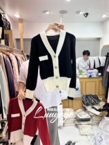 by Bomi Korea East gate 2023 Winter new splicing V neckline Buckle Long-sleeved Cardiovert Jersey Woman