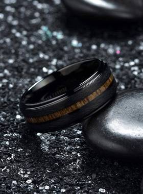rendy 8mm Men Black Tungsten Wedding Band Rings Inlay Hawaii