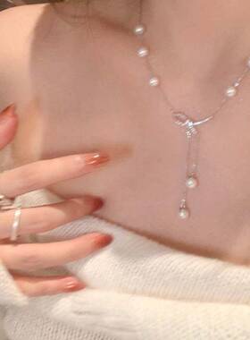 女蝴蝶结流苏锁骨链小众高