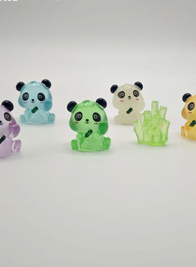 夜光小熊猫树脂公仔卡通动物模型车载桌面摆件微景观装饰