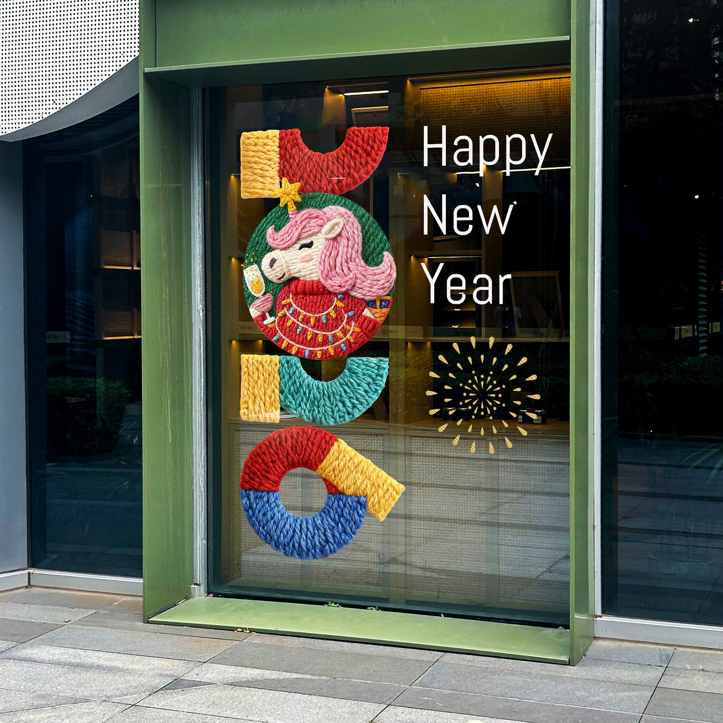 2026元旦窗花创意毛衣风格马年新年时髦设计女装店橱窗美陈物料贴,淘宝优惠券,粉丝福利购,淘宝优惠卷