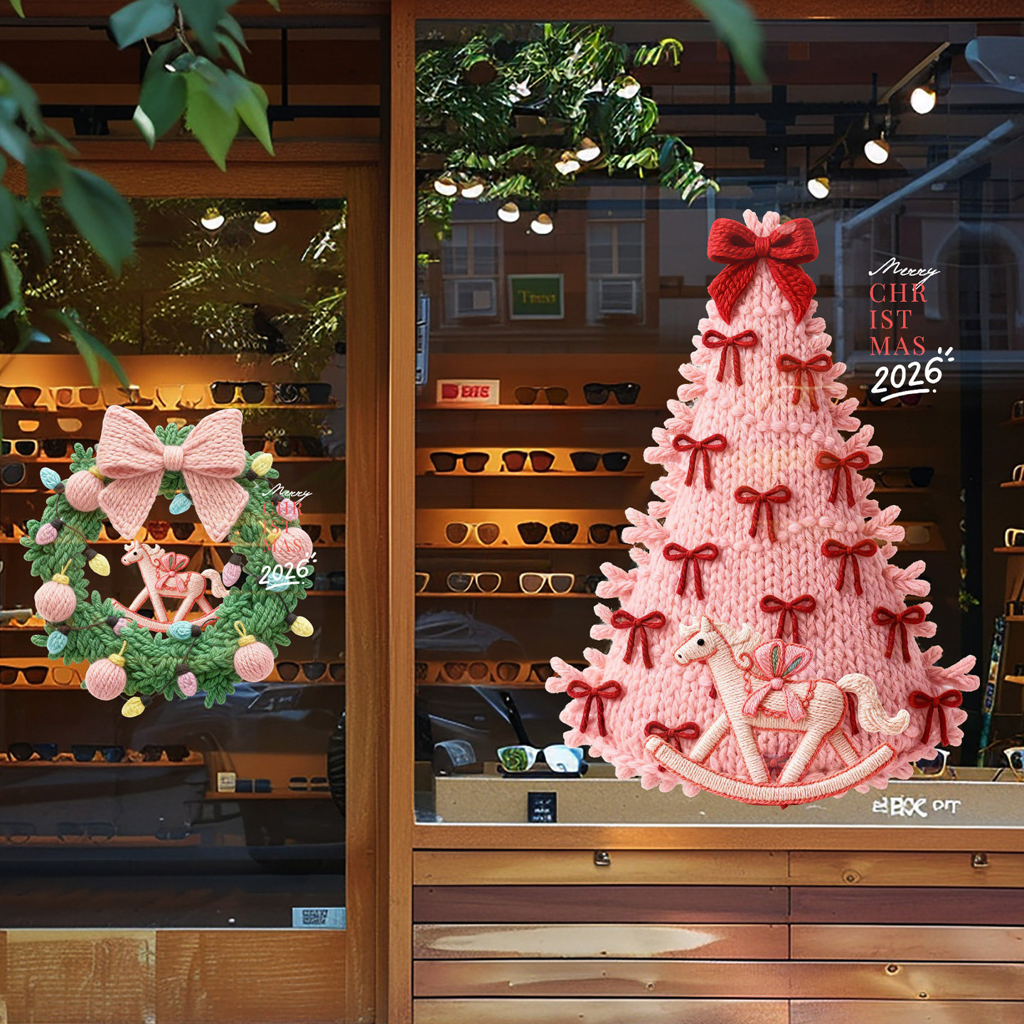 圣诞节装饰玻璃贴毛衣风格2026马年圣诞树花环咖啡店服装店布置贴,淘宝优惠券,粉丝福利购,淘宝优惠卷