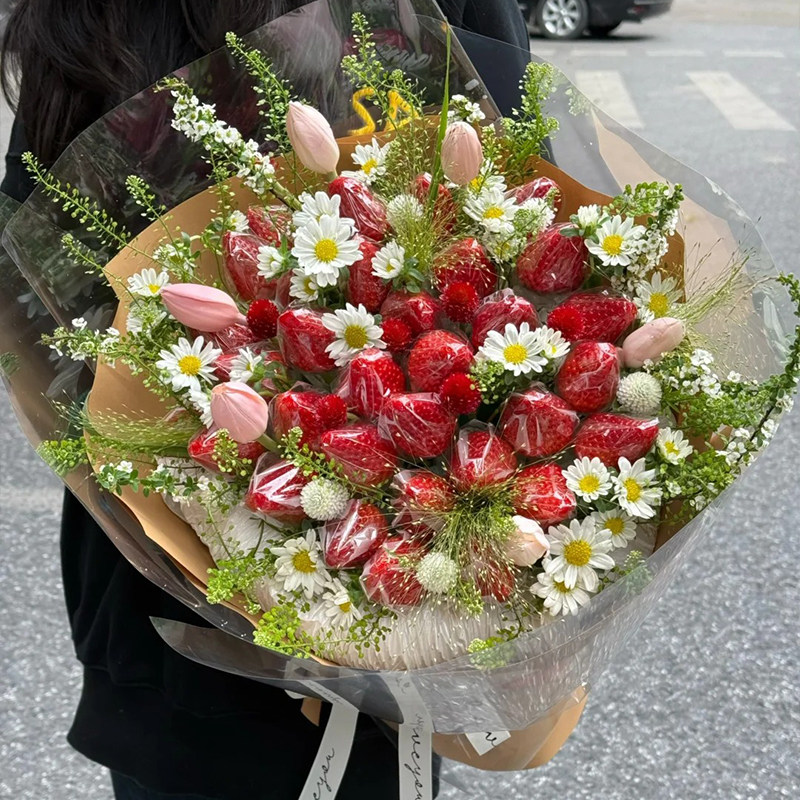 草莓花束托套装零食包装diy材料水果花鲜花包花竹签花艺固定胶托,淘宝优惠券,粉丝福利购,淘宝优惠卷