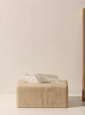 轻奢洞石纸巾盒客厅高档高颜值收纳餐桌奶油个性创意桌面风抽纸盒