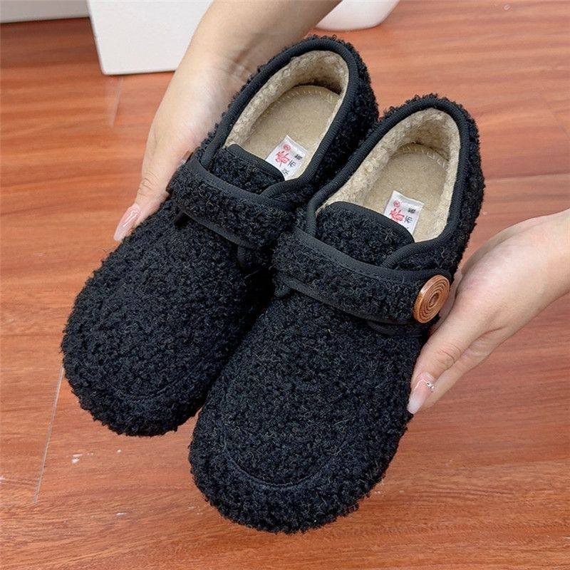 复古加绒平底女棉鞋老北京布鞋可爱圆头博肯鞋毛绒保暖豆豆棉鞋,淘宝优惠券,粉丝福利购,淘宝优惠卷