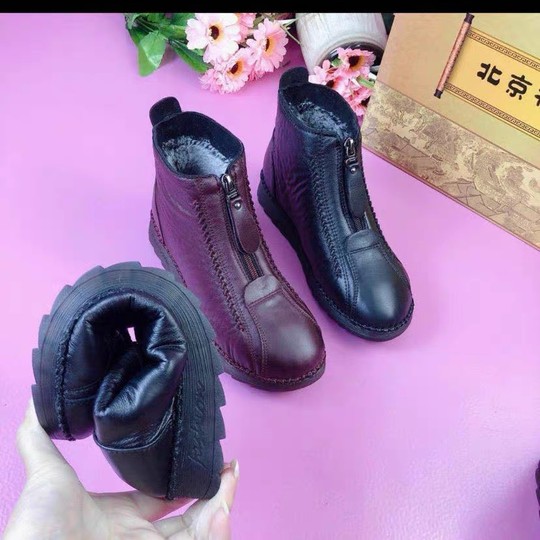 老北京布鞋女棉鞋冬季兔毛雪地靴女靴牛筋底加绒保暖平底妈妈棉鞋