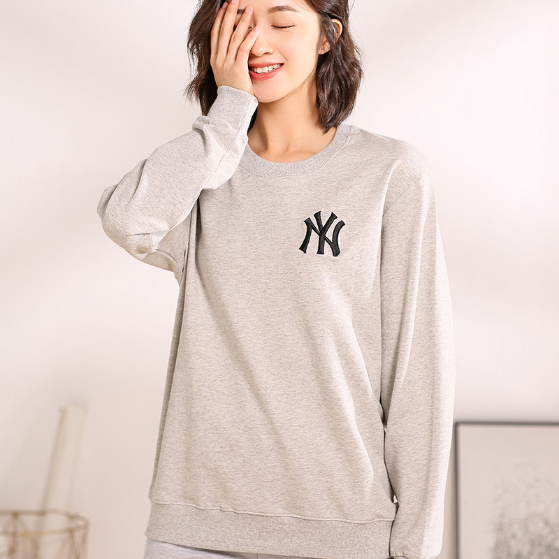 刺绣经典圆领宽松情侣款潮牌卫衣 牧栀枫雪T恤