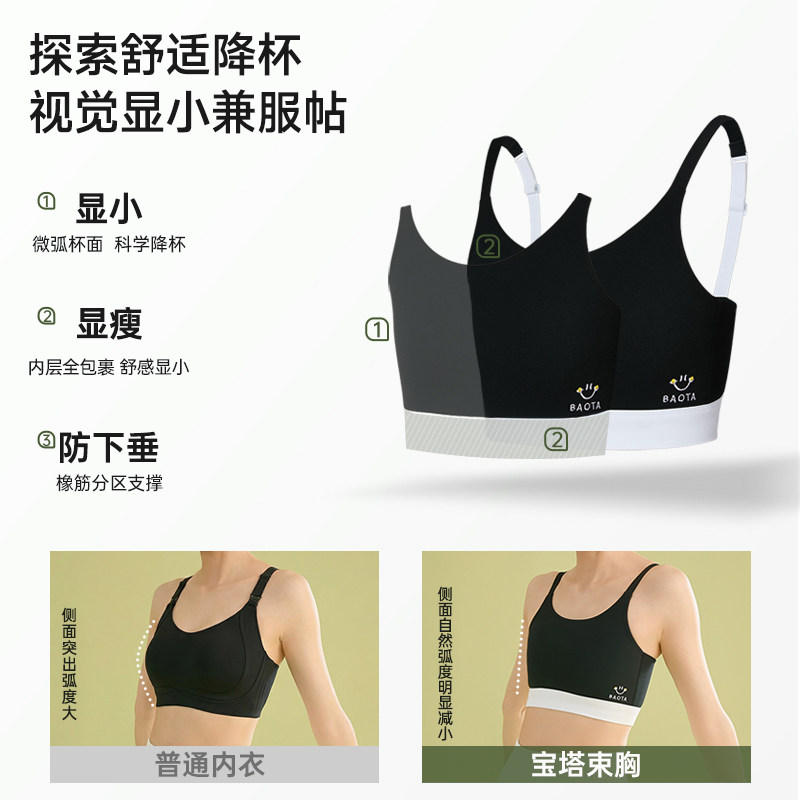 宝塔束胸塑身内衣大胸显小防下垂防震背心运动学生中性裹胸春季