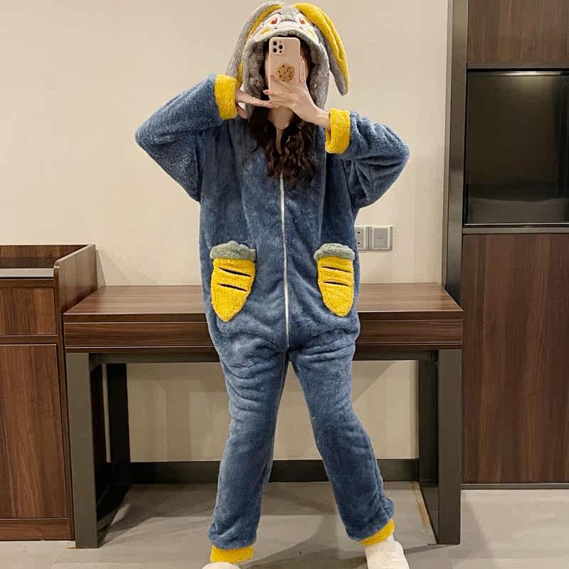 连体睡衣女士秋冬季珊瑚绒加厚新款 阮坊睡衣/家居服套装