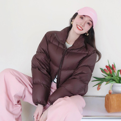 90白鸭绒立领羽绒服女短款2026秋冬季新款蓬松小个子加厚保暖外套 - 图1