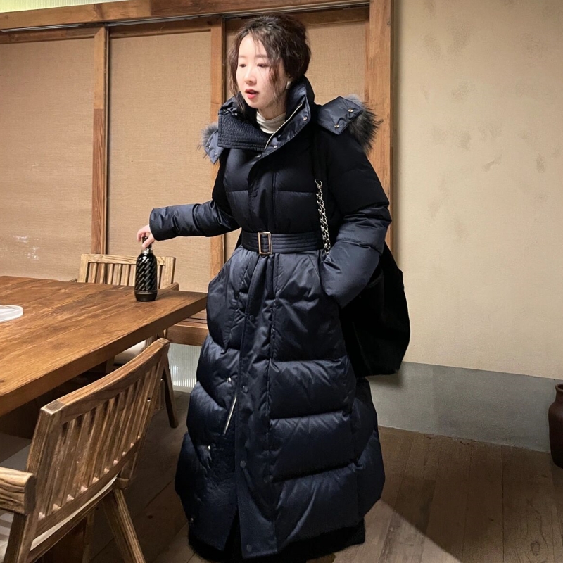 加厚大毛领长款羽绒棉服女2023秋冬季新品收腰显瘦韩版设计感外套-图1