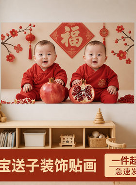 龙凤胎送子图福字无框装饰画
