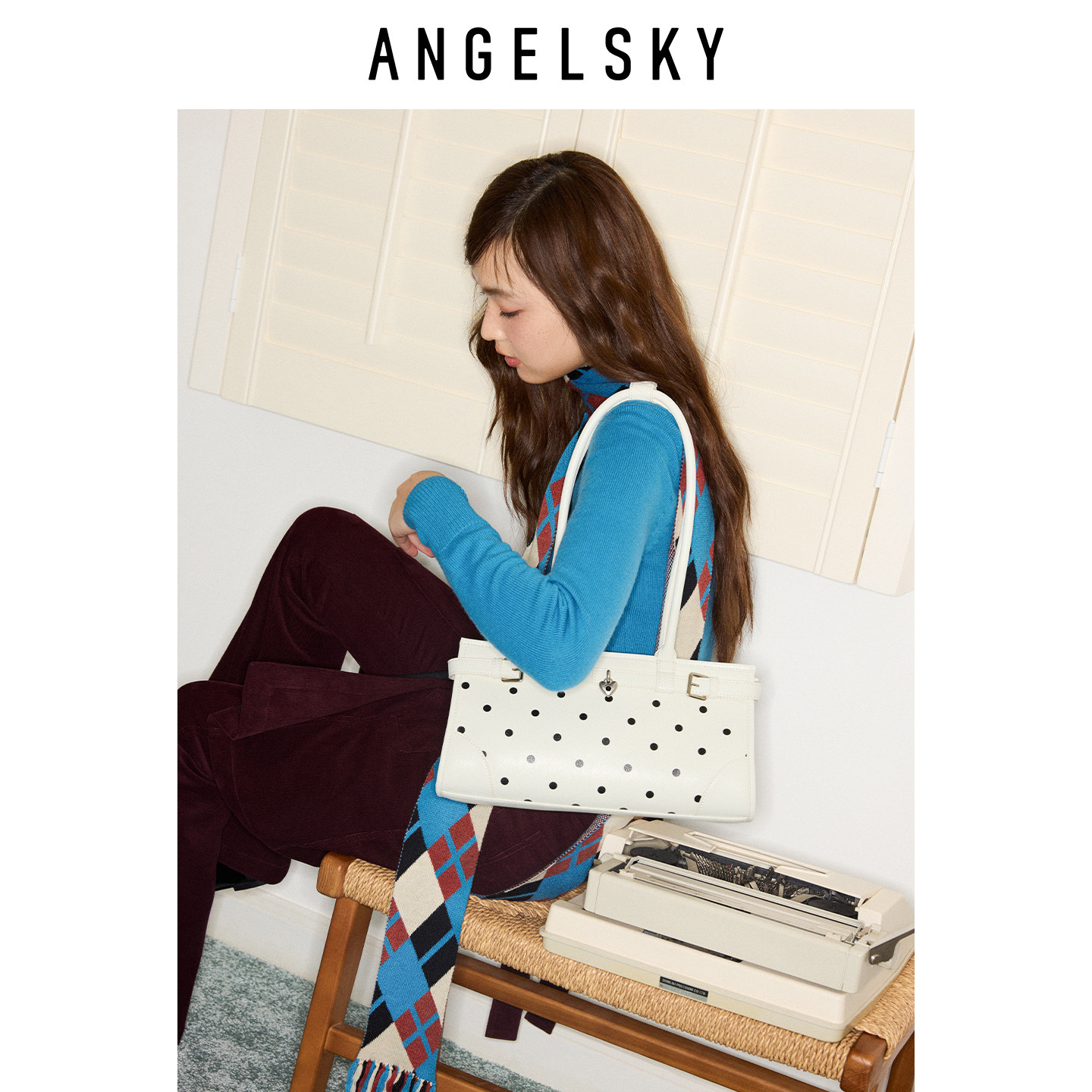 ANGELSKY原创设计法棍包单肩腋下包黑色波点包韩系机车包小众轻奢,淘宝优惠券,粉丝福利购,淘宝优惠卷