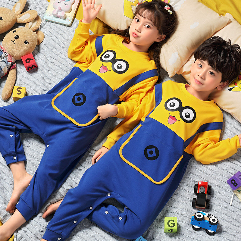 春秋季儿童连体女童纯棉长袖夏睡衣 雅芙雨睡衣/家居服套装