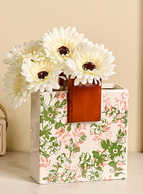 高级感艺术创意繁花手提方形花瓶陶瓷电视机柜客厅小众设计感摆件