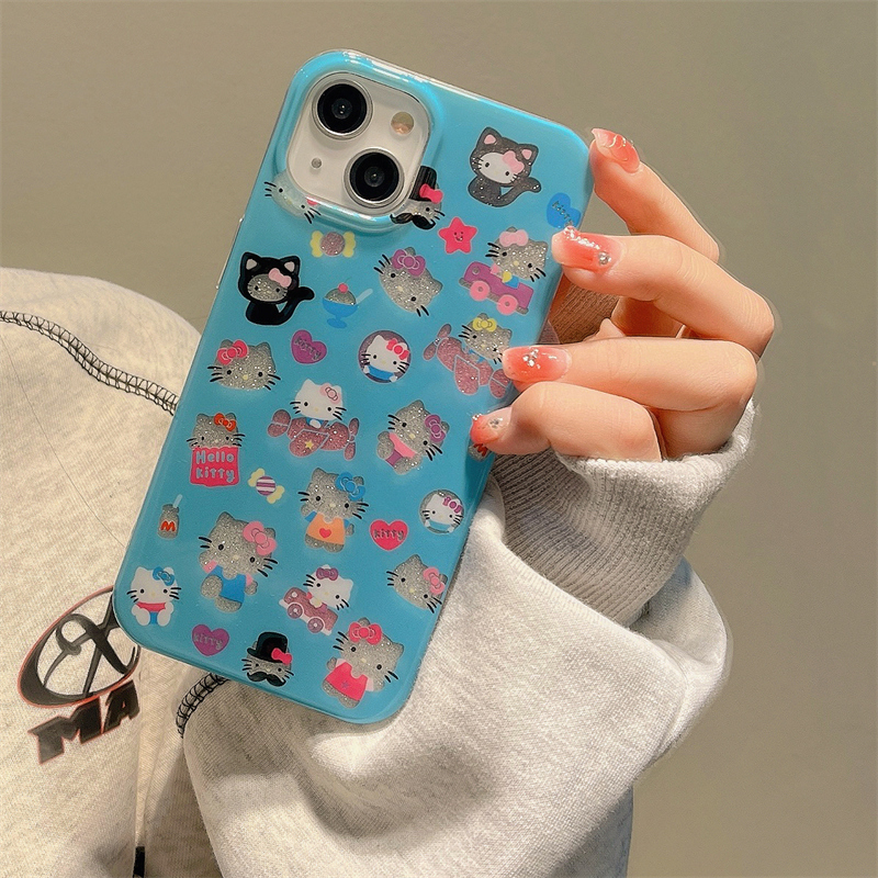 网红可爱HelloKitty适用iphone15promax手机壳少女心苹果14闪粉新款13promax硅胶女款14pro小众12防摔11全包 - 图0