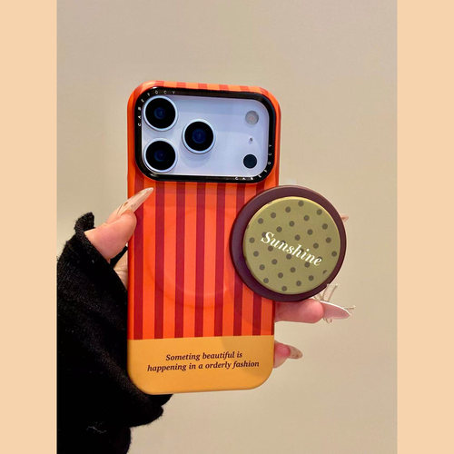 MoreRex ins小众撞色条纹英文磁吸支架适用苹果15手机壳iphone16promax新款14防摔13保护套16pro女款高级感17 - 图1