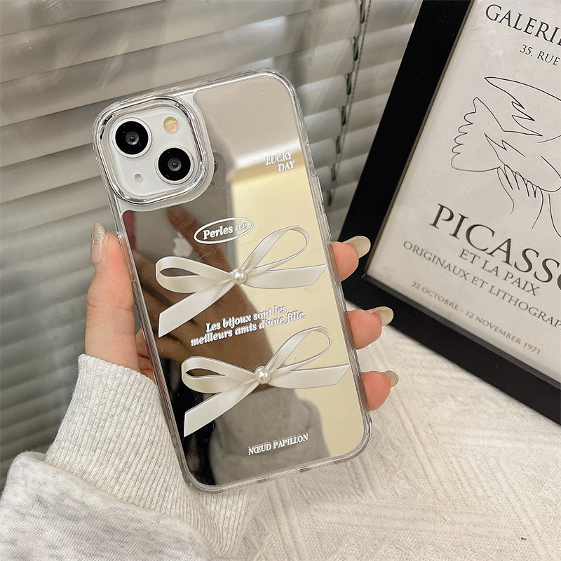ins风简约蝴蝶结镜面适用苹果14手机壳镜子iphone15promax新款12女15防摔16pro小众11高级感硅胶13全包保护套,淘宝优惠券,粉丝福利购,淘宝优惠卷