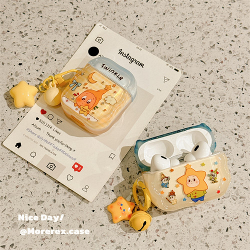 MoreRex可爱星星小人带挂饰适用苹果新4代airpods蓝牙无线耳机保护套1/2/3硅胶软壳airpodspro三代女新款小众 - 图2